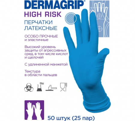 Перчатки латексные пов.прочности M темно-синие High Risk HR002G (1уп-25пар)