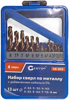 Набор сверл по металлу 2,0-8,0мм (через 0,5мм) 13 шт с кобальтом 5% cutop profi 48-603
