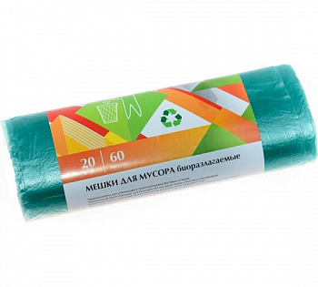 Мешки для мусора 60л 60х70см 8мкм ПНД био зеленые (1уп-20шт) 9079  