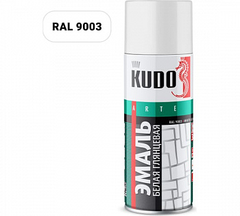 Эмаль-спрей белая глянцев 520мл RAL9003 KU-1001 KUDO (1уп-12шт)