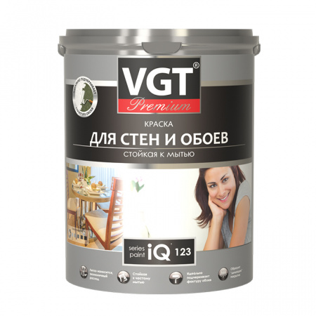 Краска VGT PREMIUM для стен и обоев IQ123 база А стойкая к мытью 0,8л/1,2кг ВГТ (1уп-6шт) 21091
