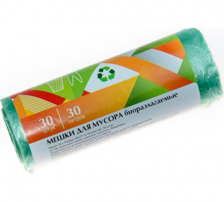 Мешки для мусора 30л 48х57см 6мкм ПНД био зеленые (1уп-30шт) 9078