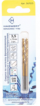 Сверло по металлу  3,5х70мм Hagwert Dinamic-TIN Р9М3 фрез (1уп-2шт) RENNBOHR 667035