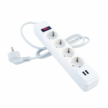 Фильтр сетевой 10А 1,5м*4 роз земля 3*0,75 + 2 гн USB выкл Старт Basic 223697