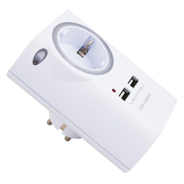Переходник розетка 16А + 2хUSB*2,5А + LED подсветка СТАРТ 237628
