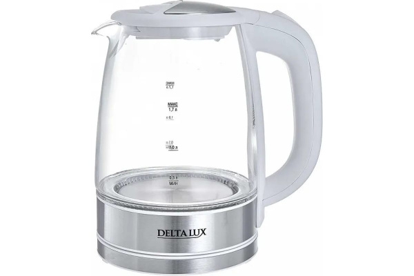 Чайник стекло 2200Вт 1,7л белый DELTA LUX DL-1204 W