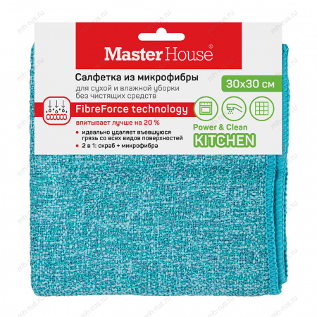 Салфетка для уборки микрофибра + скраб 30х30cм голубая Master House Бенгальский тигр 75034