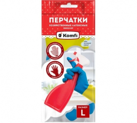 Перчатки латексные L синий+желтый Биколор (1уп-12пар)