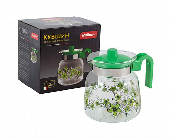 Кувшин зеленый жаропрочн.стекло, ручка пластик 1,2л Pentola-1200 Mallony 910117