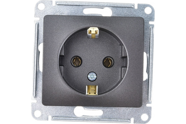 Розетка 1СП в рамку графит с зазем. GLOSSA GSL001343