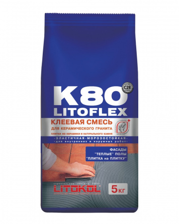 Клей для плитки керамич. керамогранита камня усиленный 5кг ЛитоФлекс K80 LITOKOL