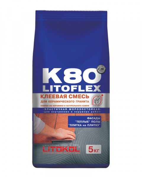 Клей для плитки керамич. керамогранита камня усиленный 5кг ЛитоФлекс K80 LITOKOL