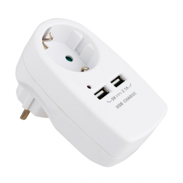 Переходник розетка 16А + 2хUSB*2,5А СТАРТ 237627