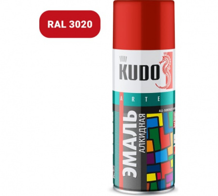 Эмаль-спрей красная 470мл RAL3020 KU-1003 KUDO (1уп-12шт)