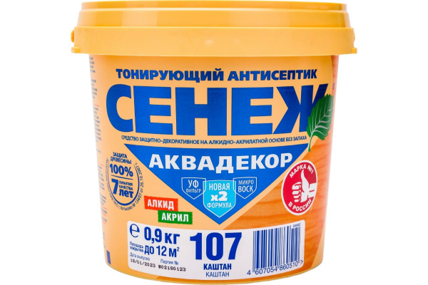 Антисептик тонирующий АКВАДЕКОР Х2-107 каштан 0,9кг СЕНЕЖ