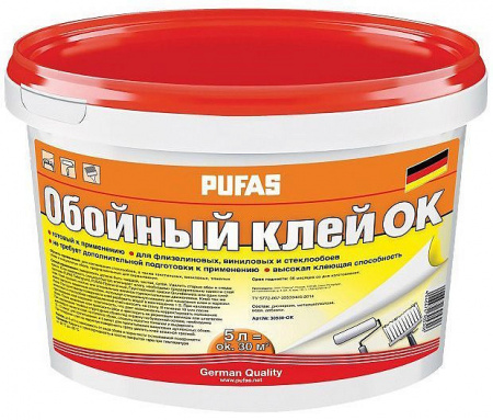 Клей для обоев флизелиновых, виниловых, стеклообоев 5кг Пуфас
