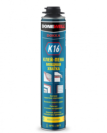 Клей-пена конструкционный DONEWELL DOKKA K16 МОЩНАЯ ХВАТКА DPP10B16SBHT (1уп-12шт)