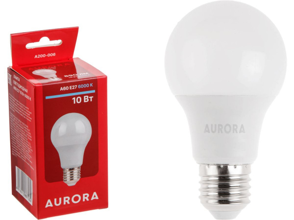 Лампа с/д Е27 10,0W 6000K 890Лм груша AURORA A200-006