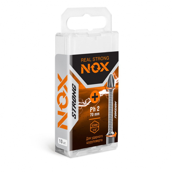 Насадки-биты PH-2  70мм NOX E6.3 (1уп-10шт) torsion STRONG 336270